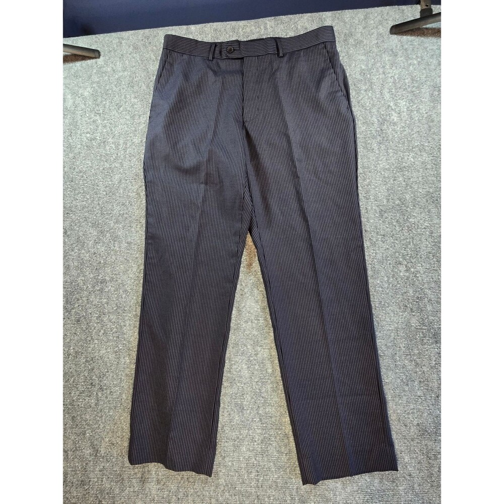 Perry Ellis Men's 100% Wool Pinstripe Dress Pants 34 Black Business Office